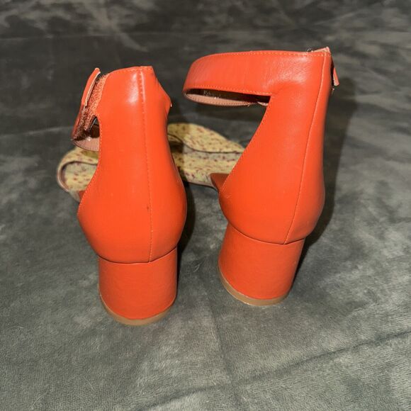 Jeffrey Campbell Anthropologie Madison W9.5 Yellow Orange Ankle Strap Block Heel - Picture 4 of 7